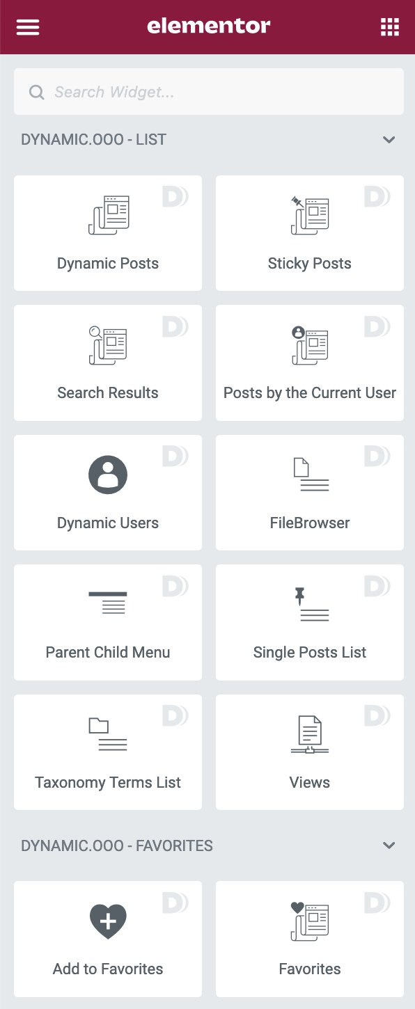 Dynamic.ooo widgets in the Elementor editor.
