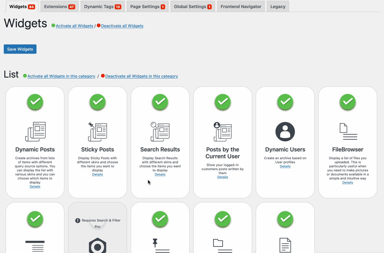Preview of widgets offered by Dynamic.ooo.