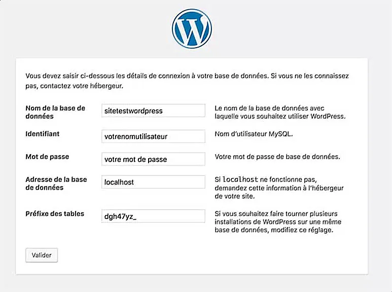 Modification du préfixe des tables de la base de données lors de l'installation de WordPress.