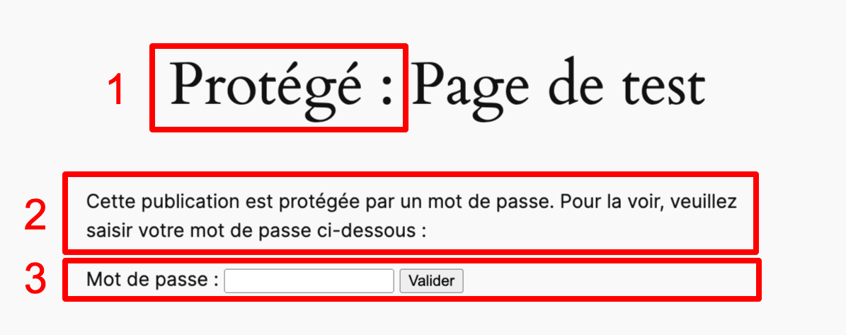 Affichage d'une page WordPress protégée par mot de passe.