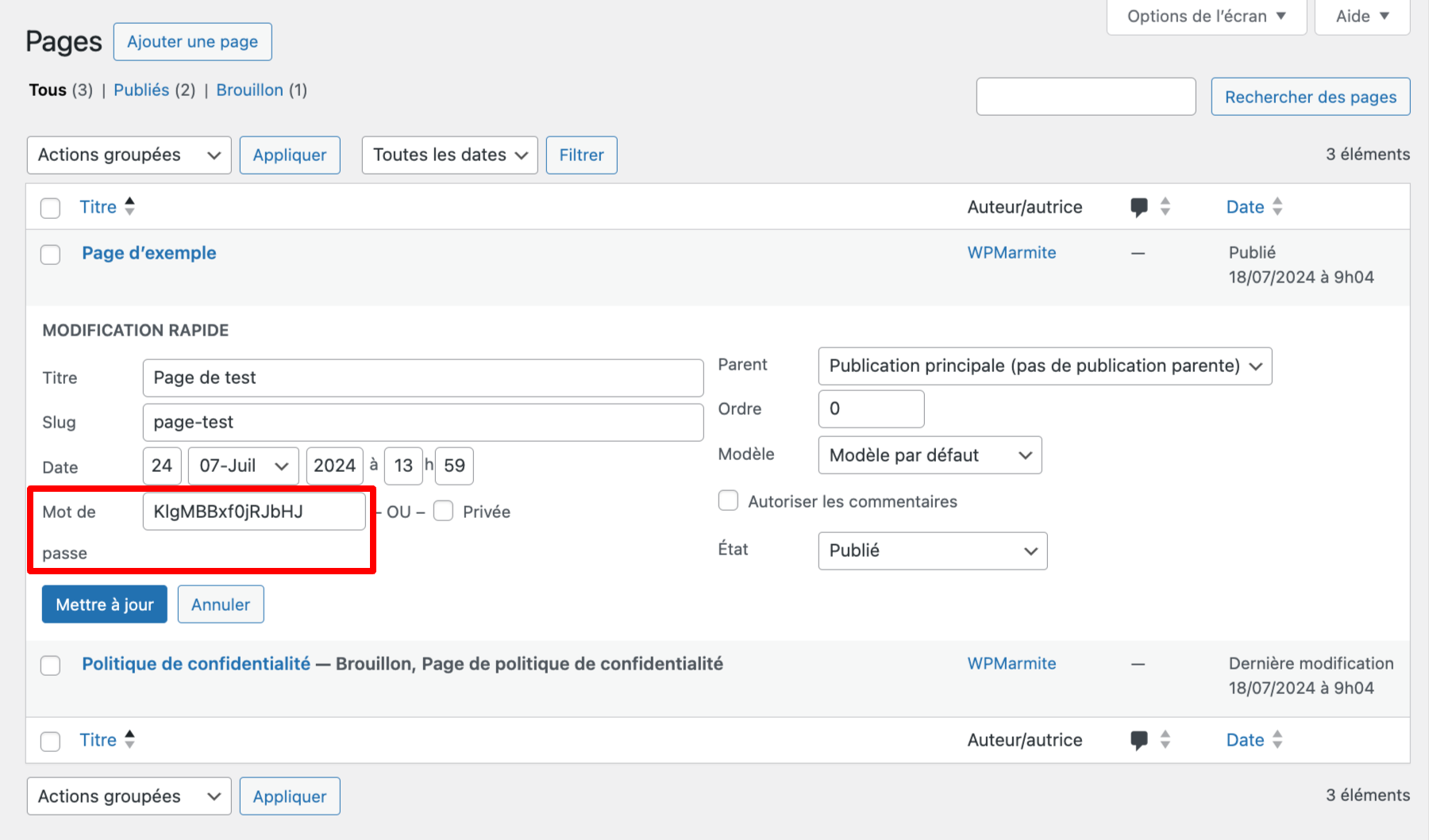 Modification rapide d'un mot de passe sur l'admin de WordPress.