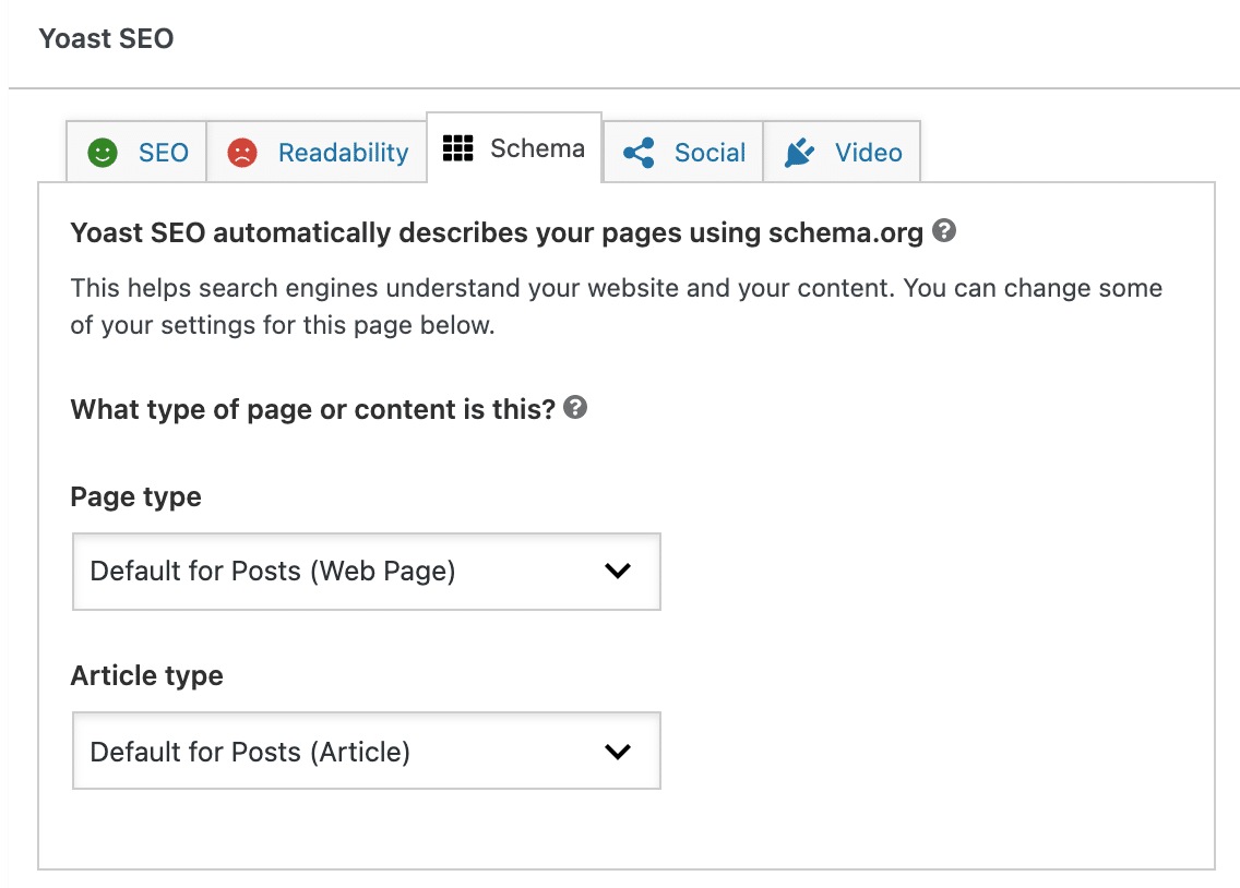 The Schema tab in Yoast SEO.