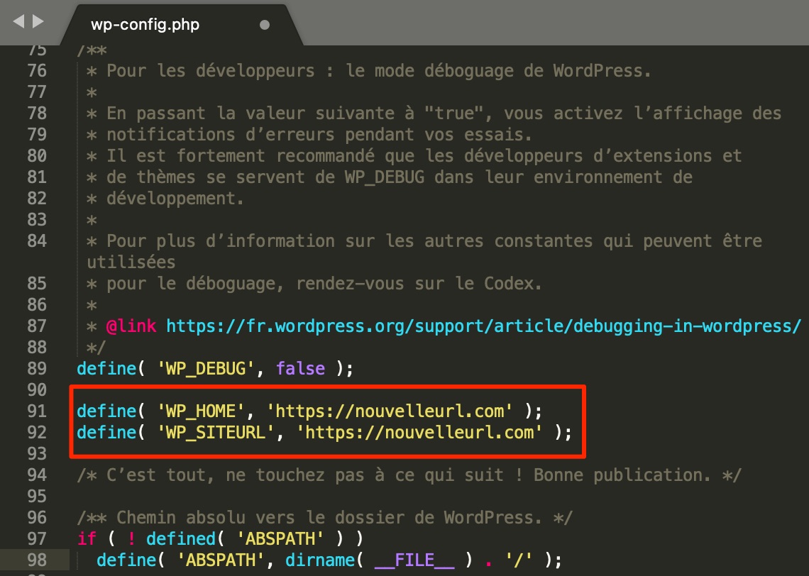 Le fichier wp-config.php permet de changer l'URL d'un site WordPress.