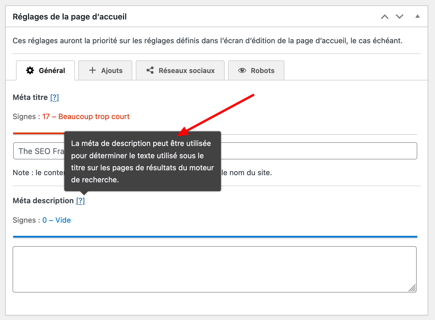 The SEO Framework propose des explications à ses options.