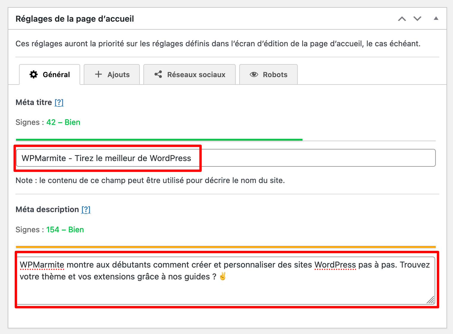 The SEO Framework permet d'affiner la longueur de vos balises.