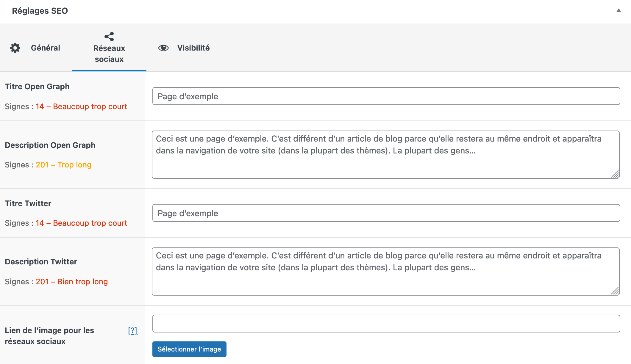 Des réglages sur les réseaux sociaux sont possibles sur chaque publication.