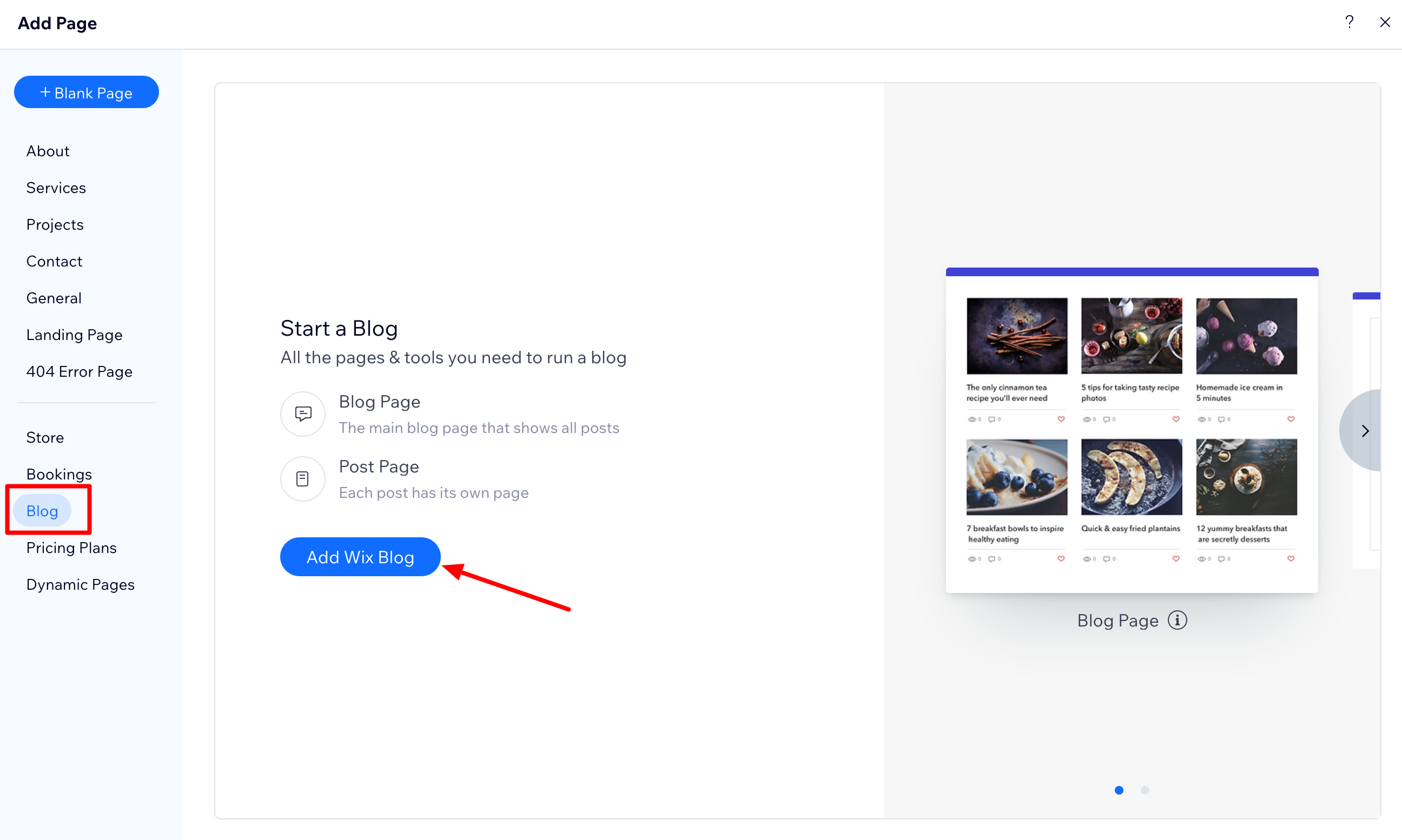 Creating a blog on Wix.
