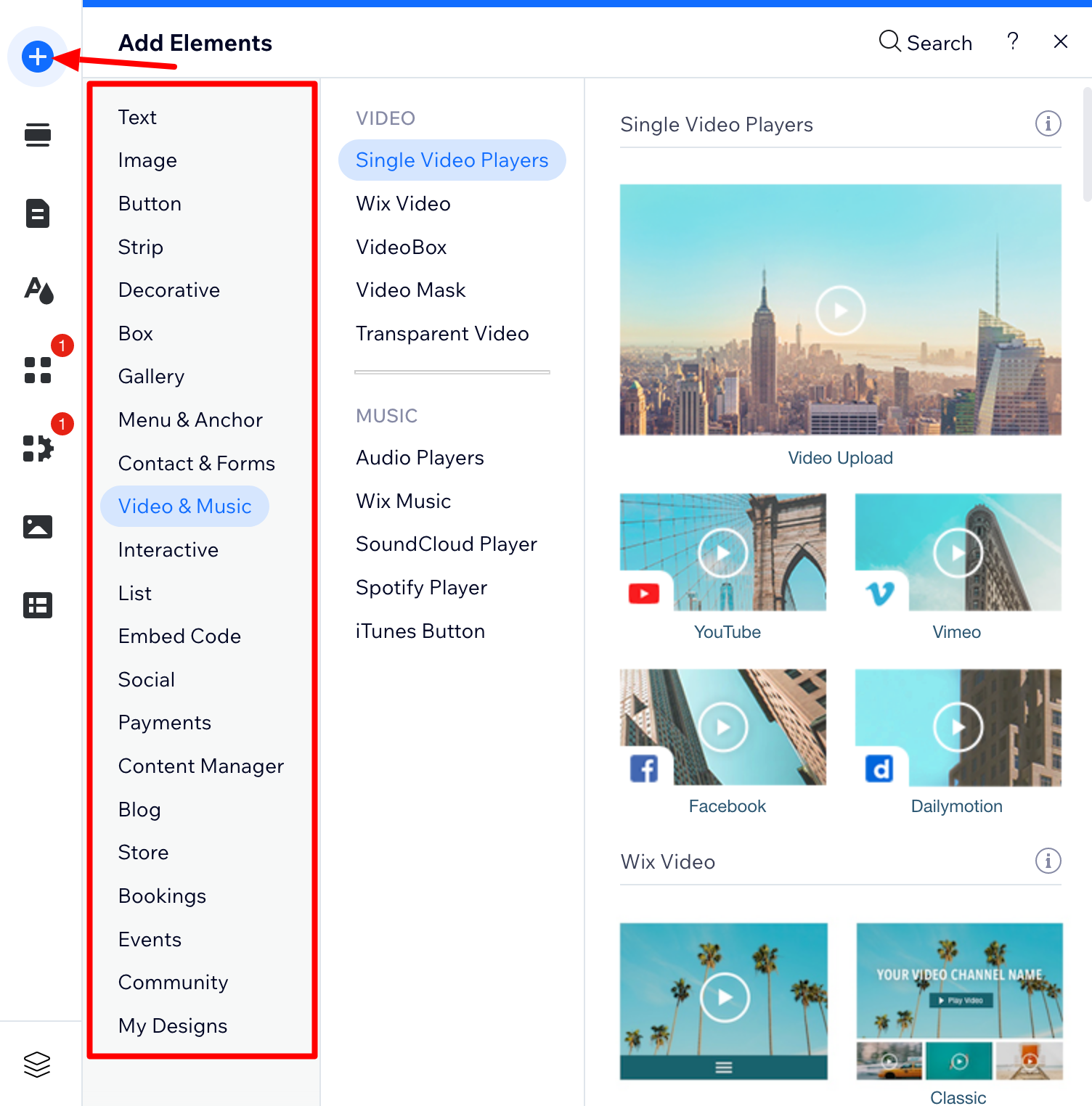 Adding elements on Wix.