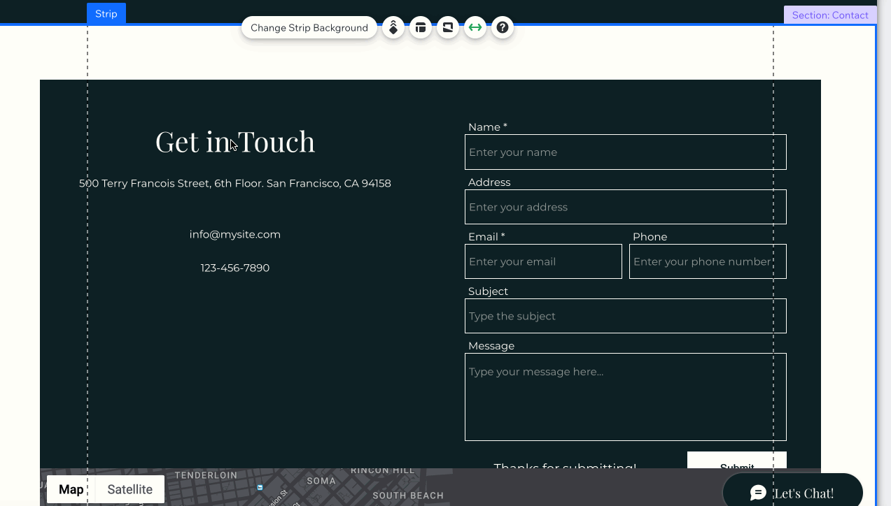 Customization of a page on Wix.com.