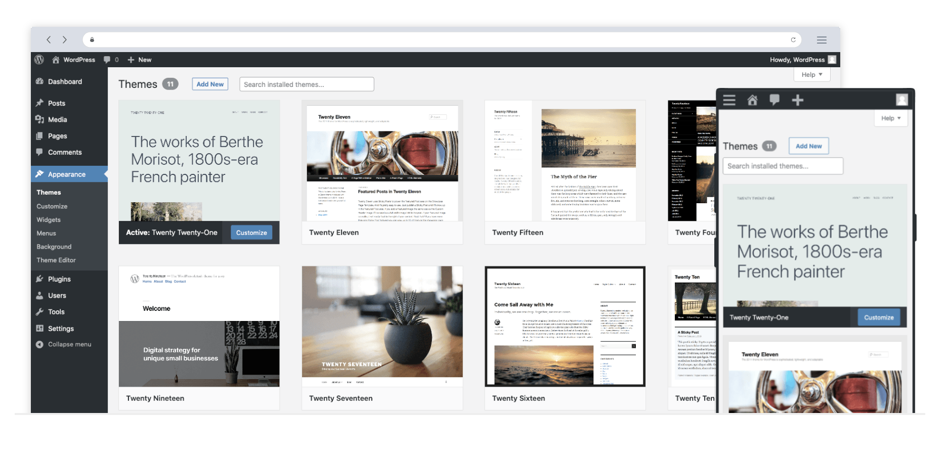 The WordPress dashboard.