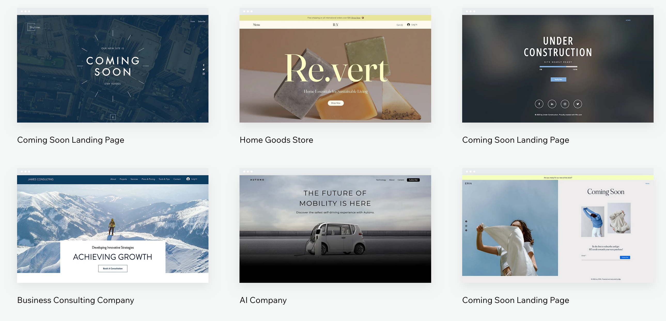 A preview of the templates offered by Wix.