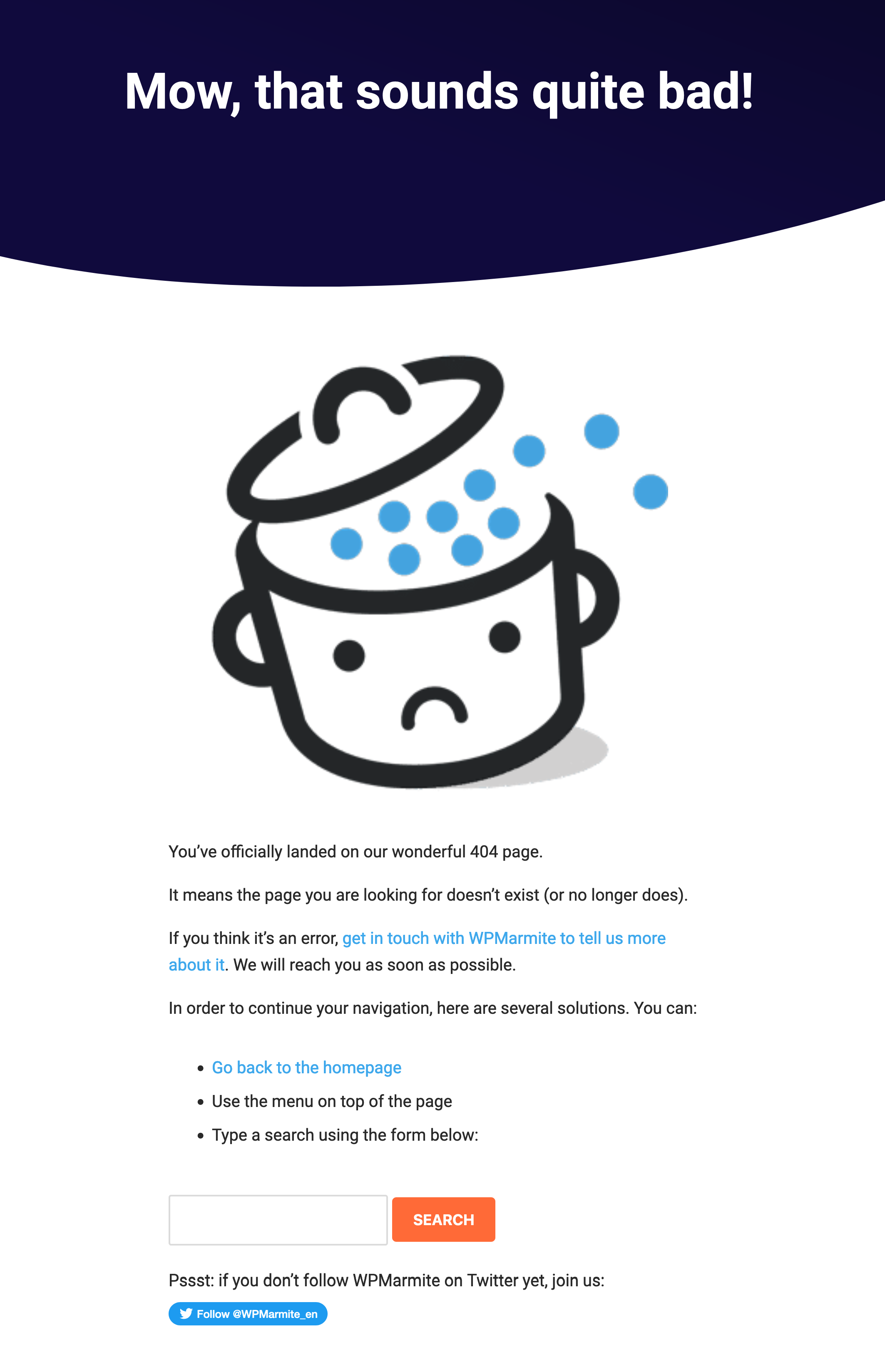 WPMarmite's 404 page.