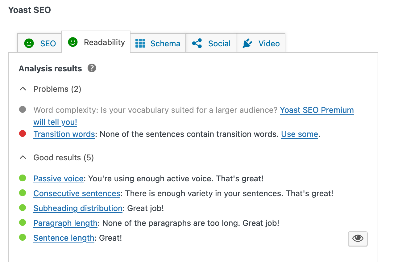 Yoast SEO's readability tab.