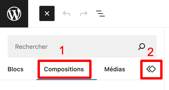L'éditeur de WordPress dispose d'un onglet listant les compositions de blocs.