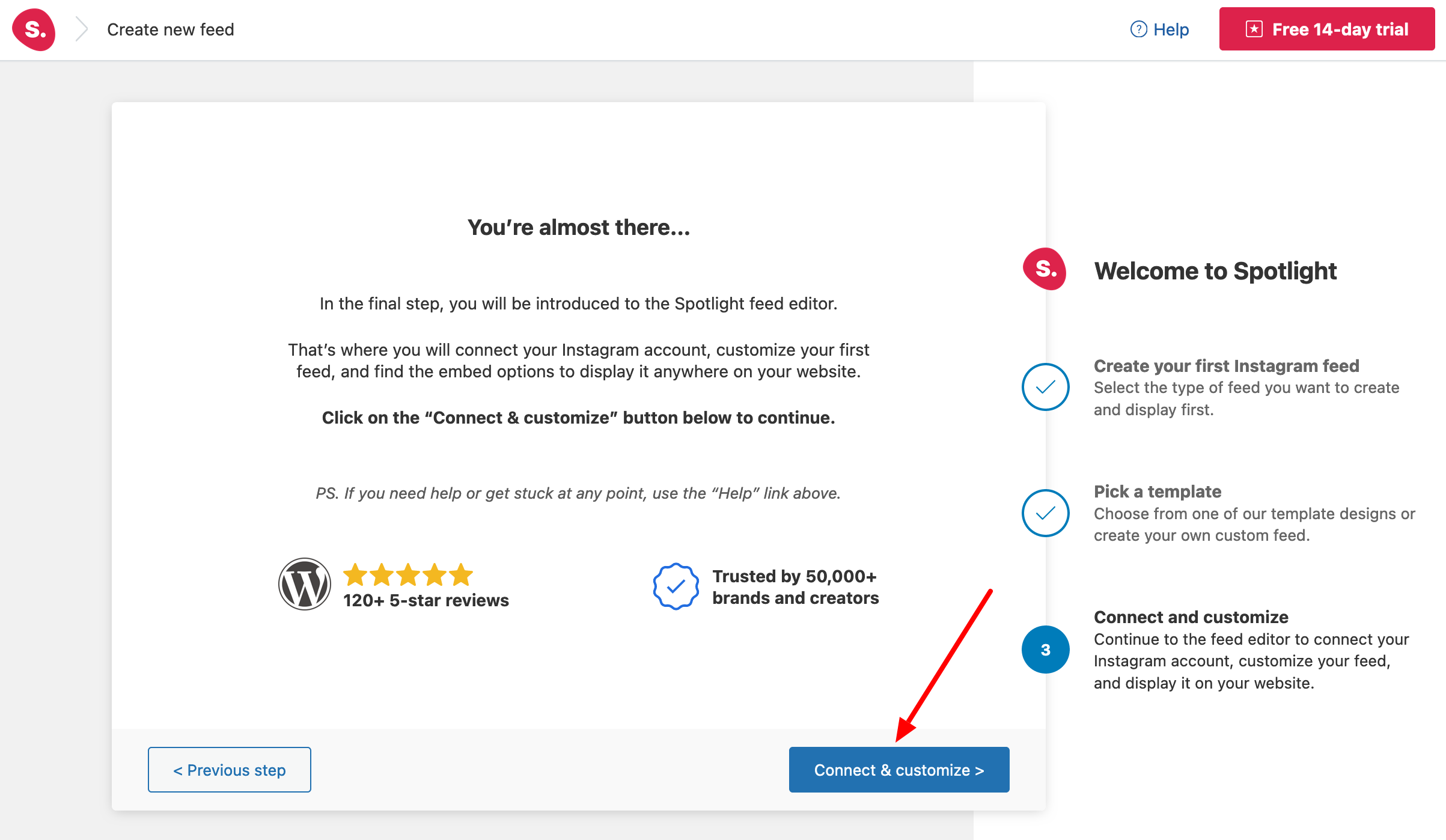 Connexion d'un compte Instagram à Spotlight Social Feeds.