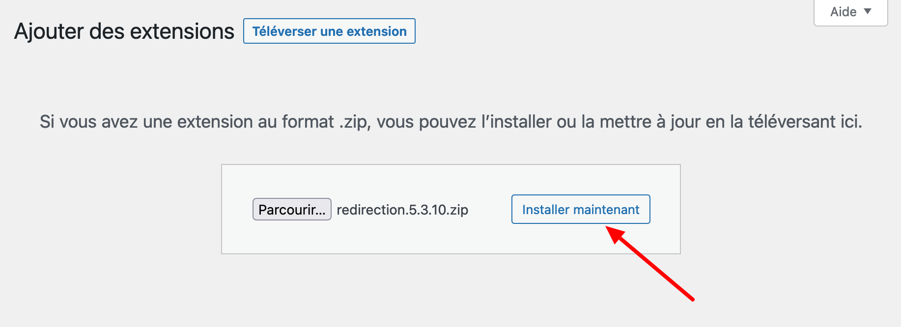 Installation d'une extension WordPress à partir d'un fichier zip.