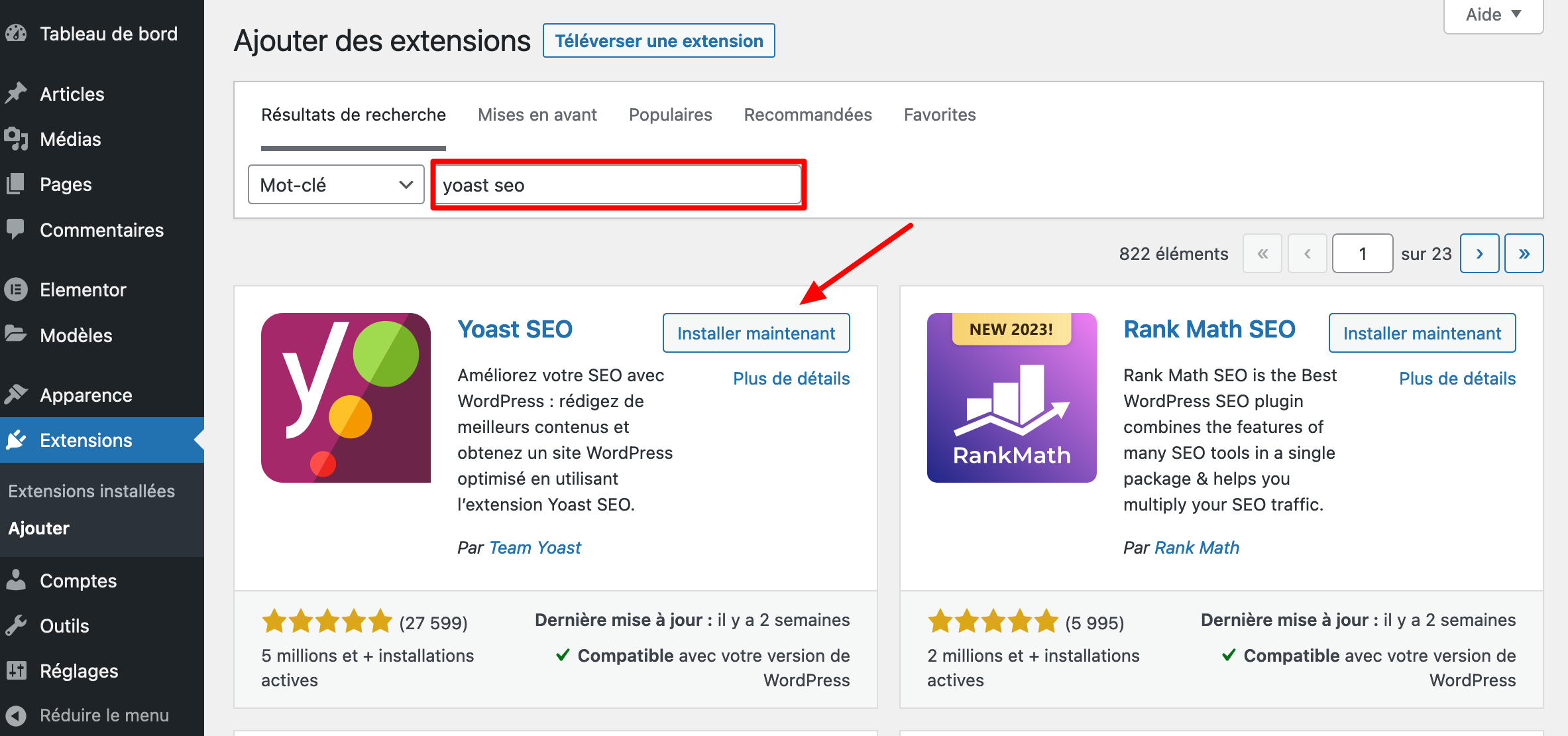 Installation du plugin Yoast SEO sur WordPress. 