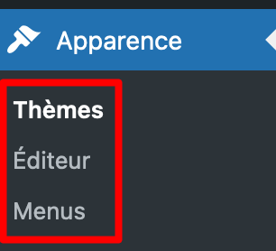 Les menus de réglages proposés par un thème compatible FSE pour personnaliser un thème WordPress. 