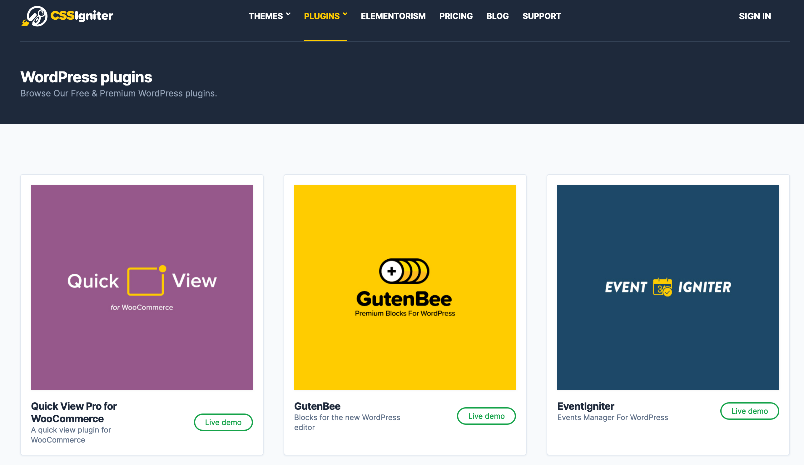 Les plugins WordPress proposés par la boutique CSSIgniter.