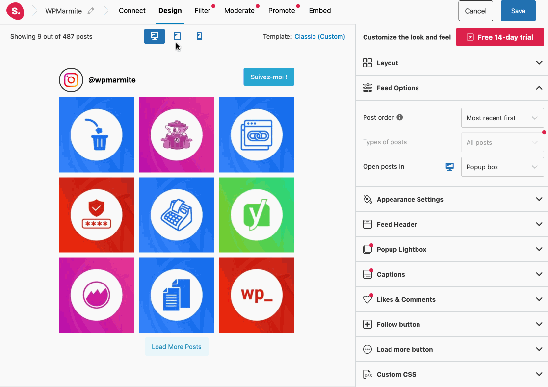 Des réglages responsive sont proposés pour chaque option avec Spotlight Social Media Feeds.