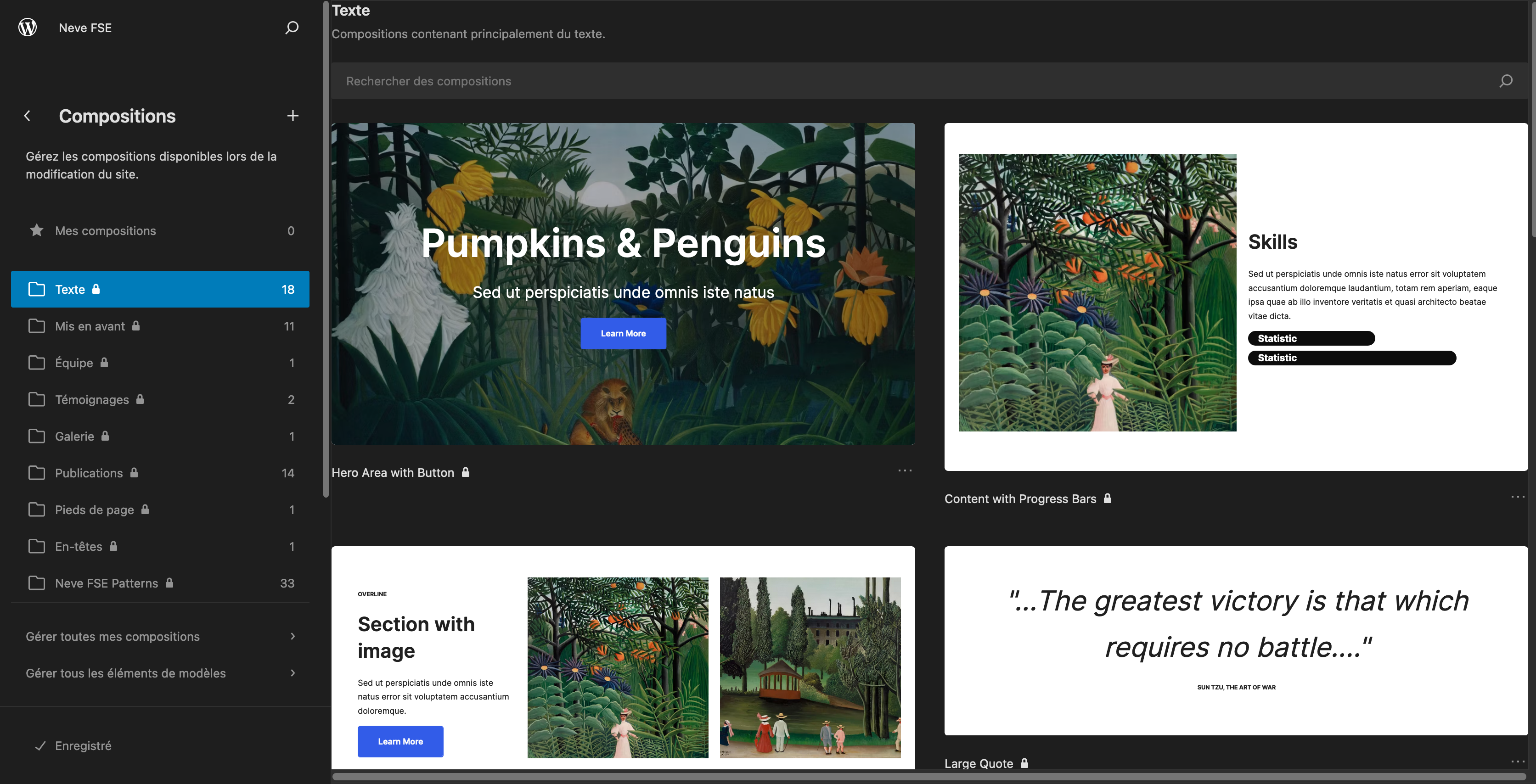 Compositions de blocs proposées par Neve FSE.