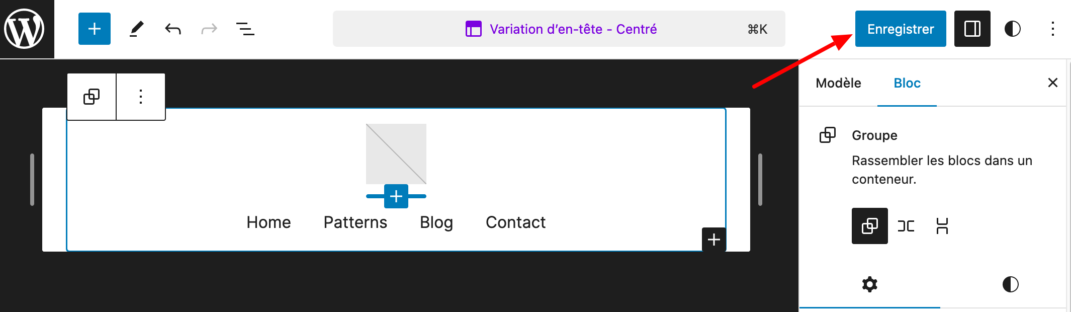 Modification de l'en-tête sur le thème Neve FSE. 