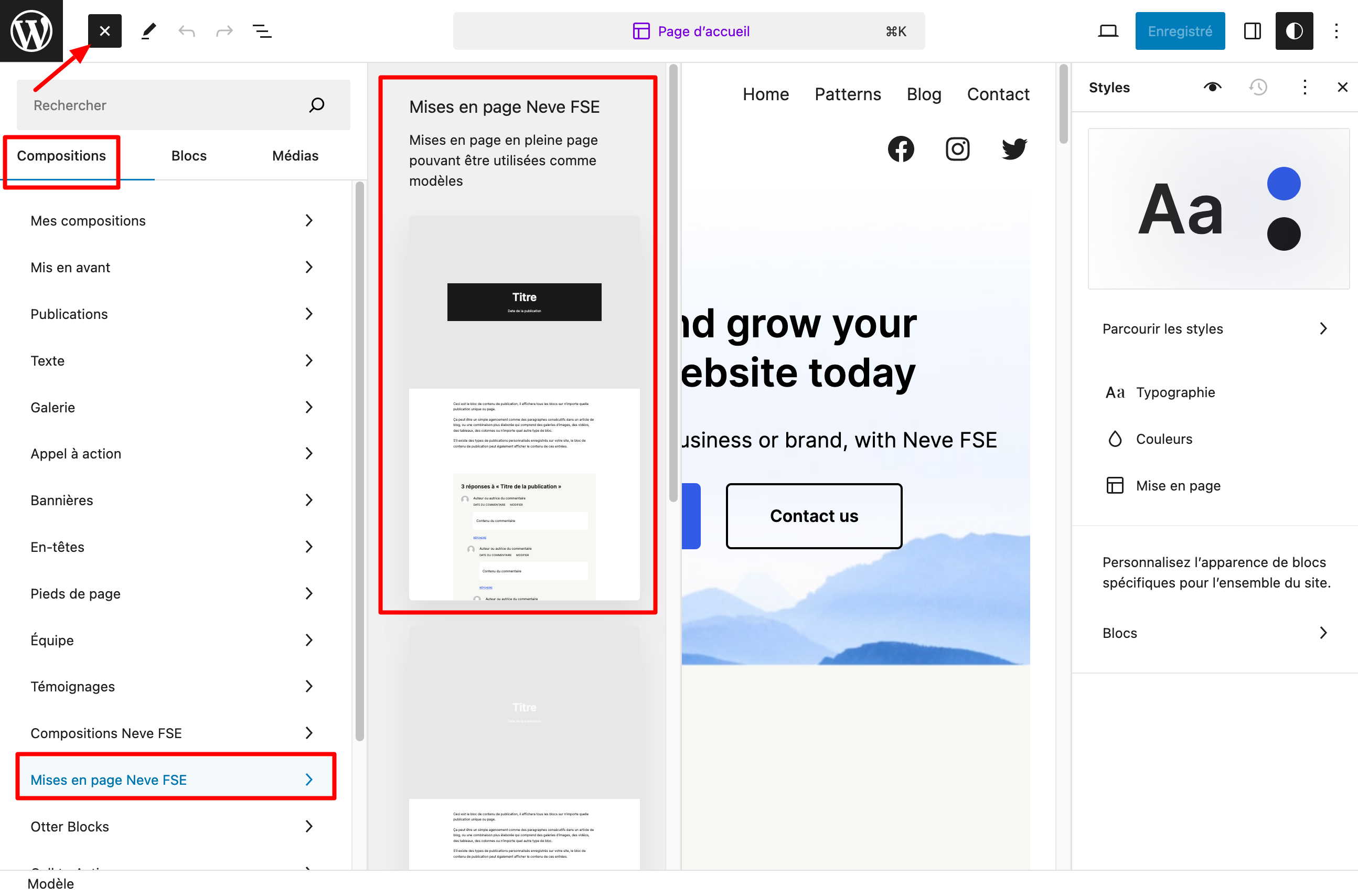 Les mises en page de Neve FSE. 