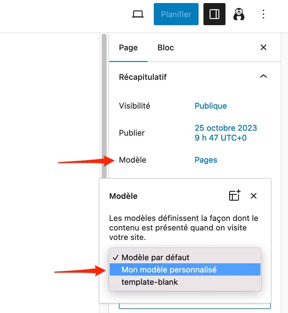 Ajout d'un modèle personnalisé avec Neve FSE. 