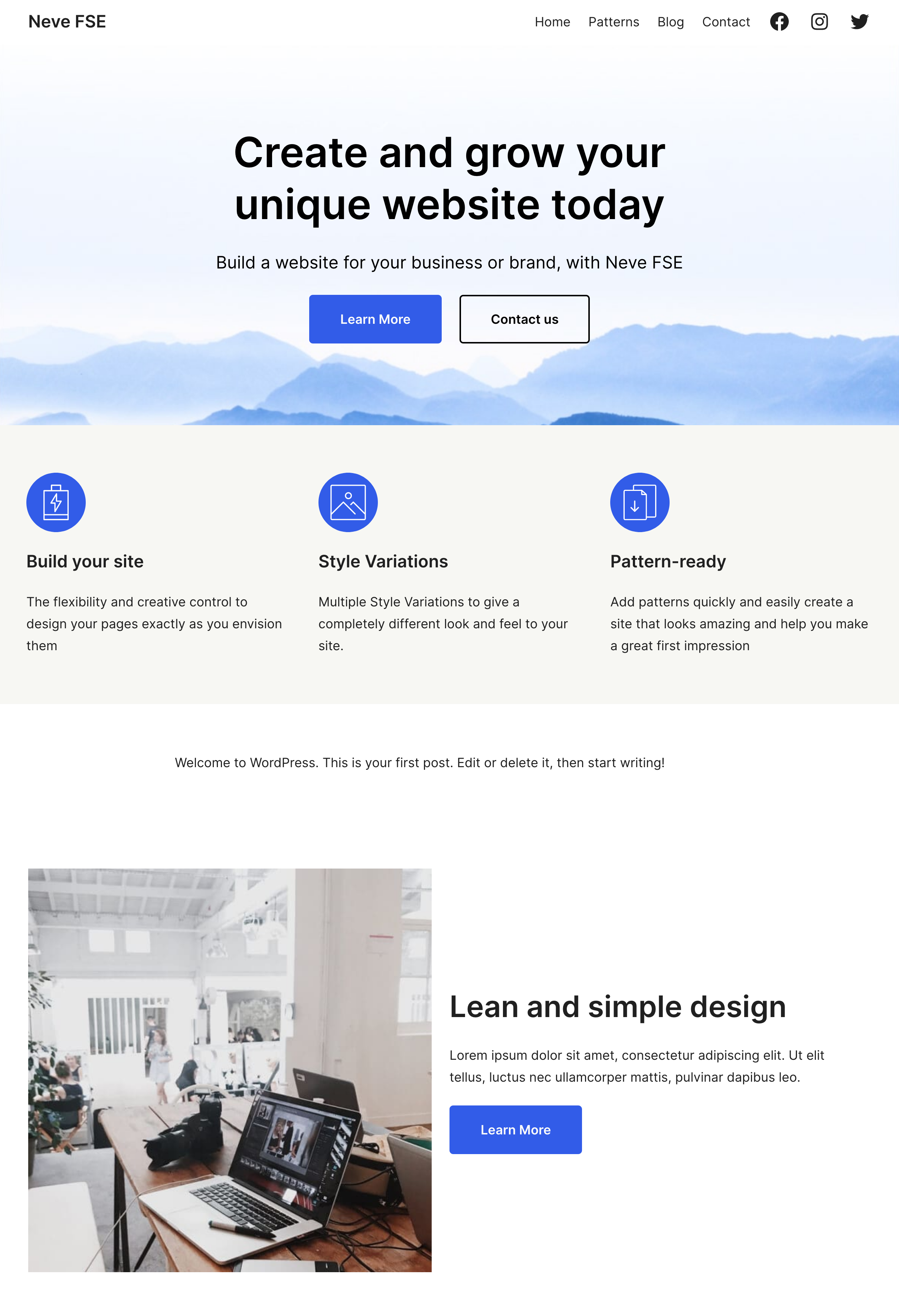 Démo du thème WordPress Neve FSE.