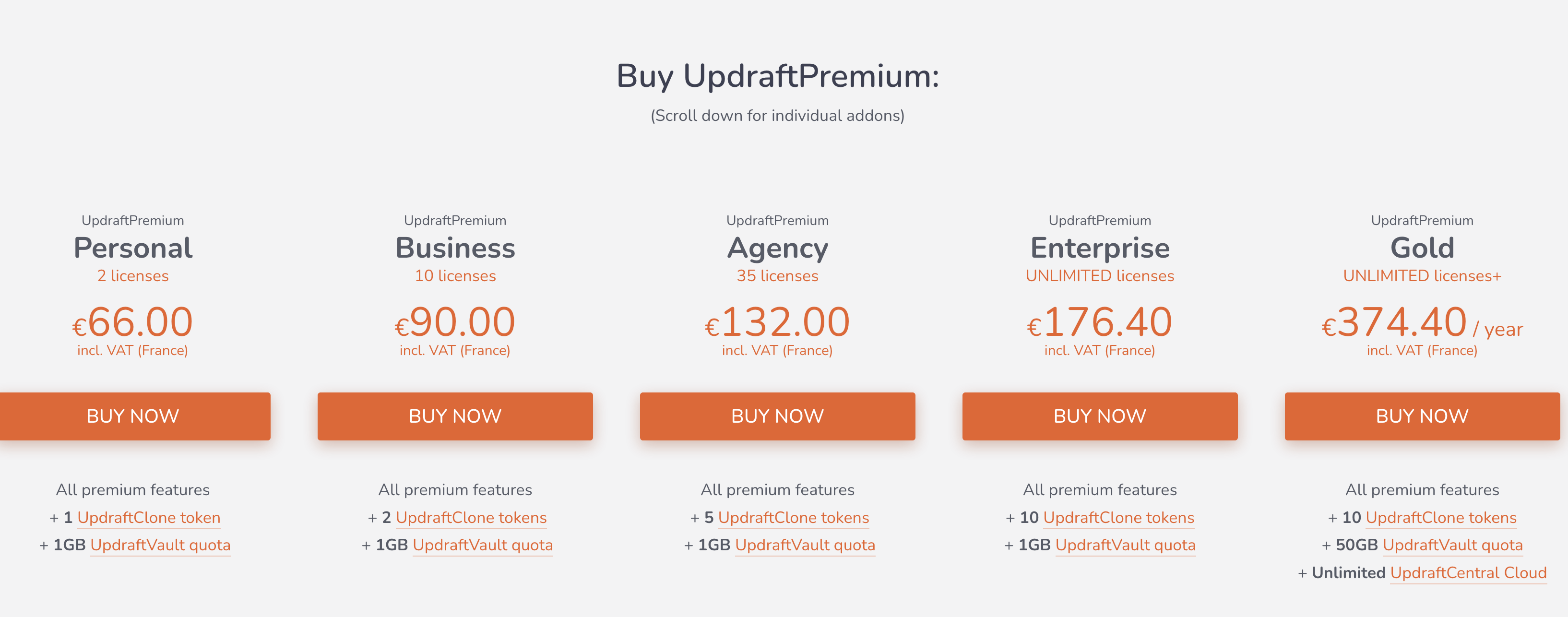 Licences d'Updraft Premium.
