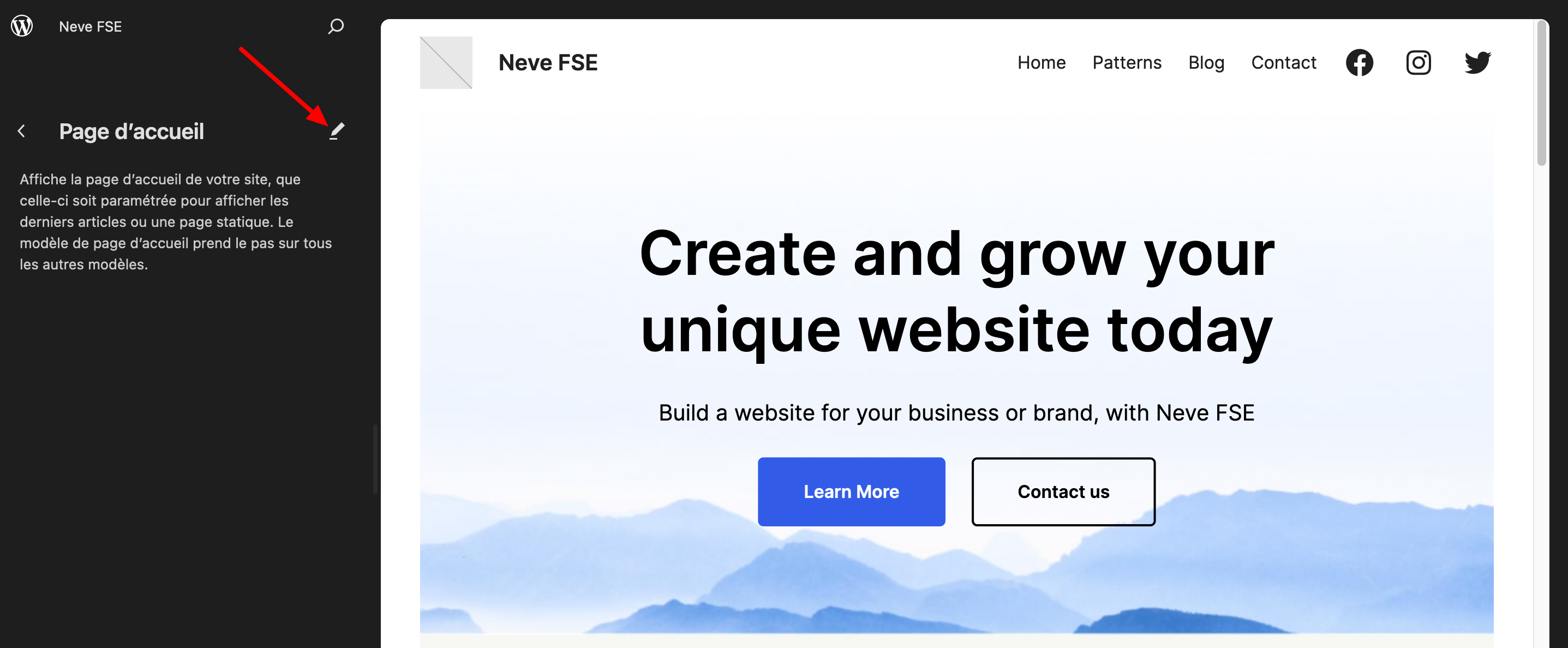 L'icône pour personnaliser de Neve FSE.