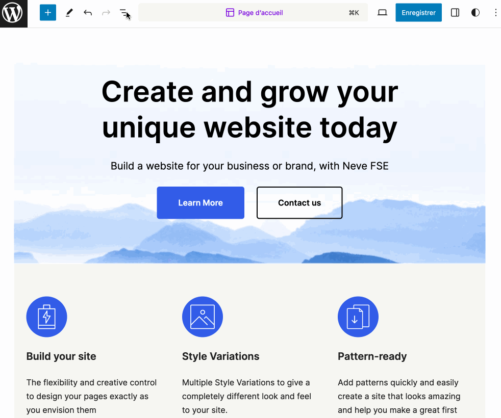 Vue en liste sur Neve FSE. 