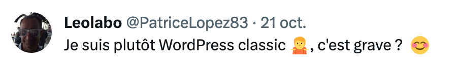 Un avis sur X sur le passage de l'éditeur classique à l'éditeur de blocs.