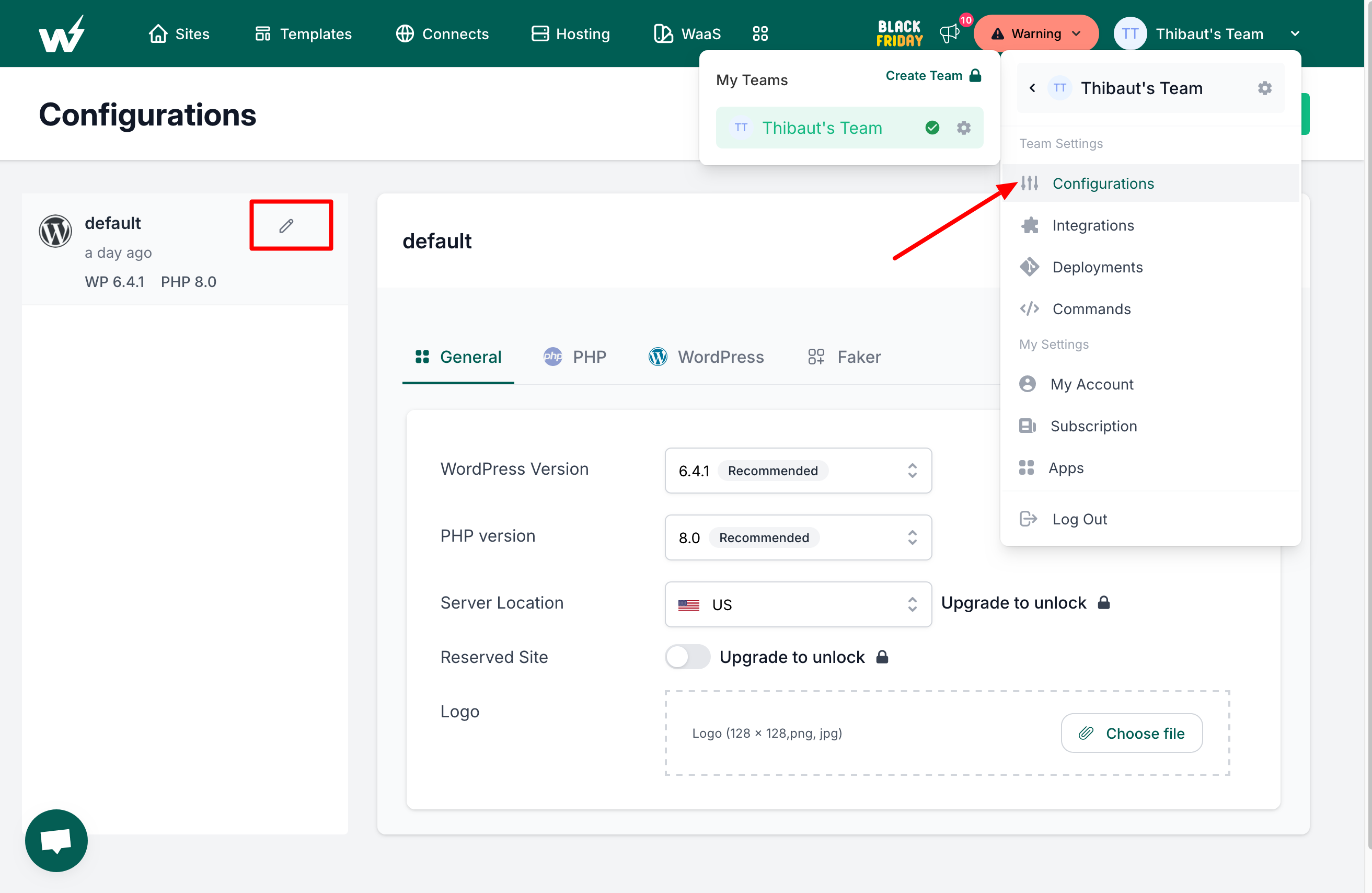 Paramétrage d'une configuration de base sur InstaWP.