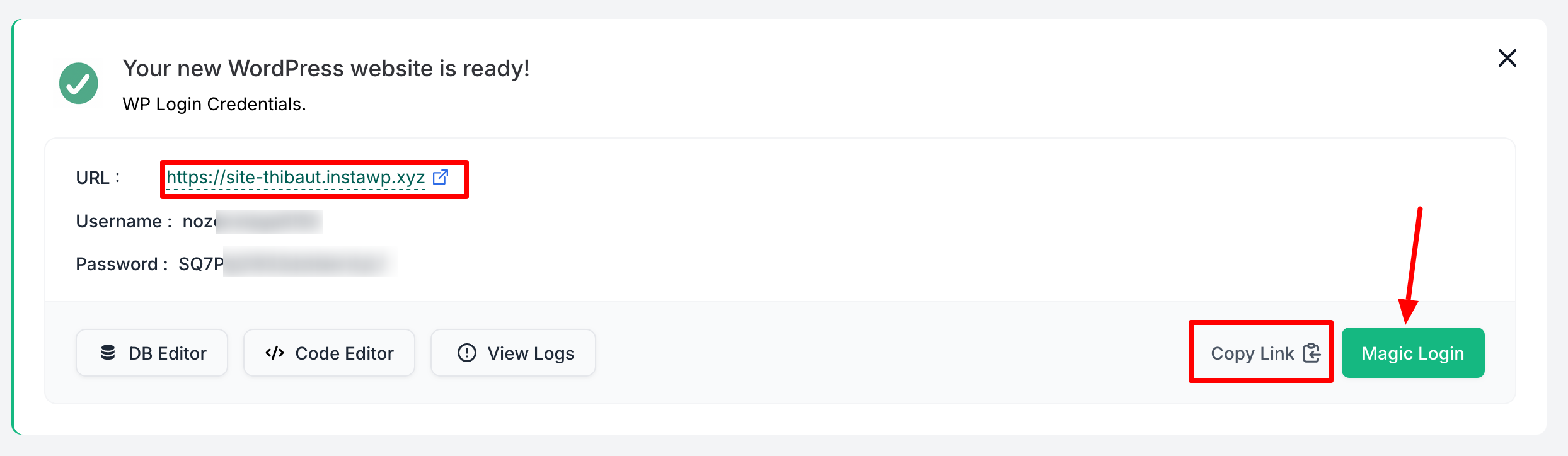 Informations sur un site créée avec l'outil WordPress InstaWP.