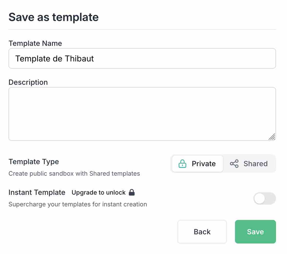 Enregistrement d'un template InstaWP.