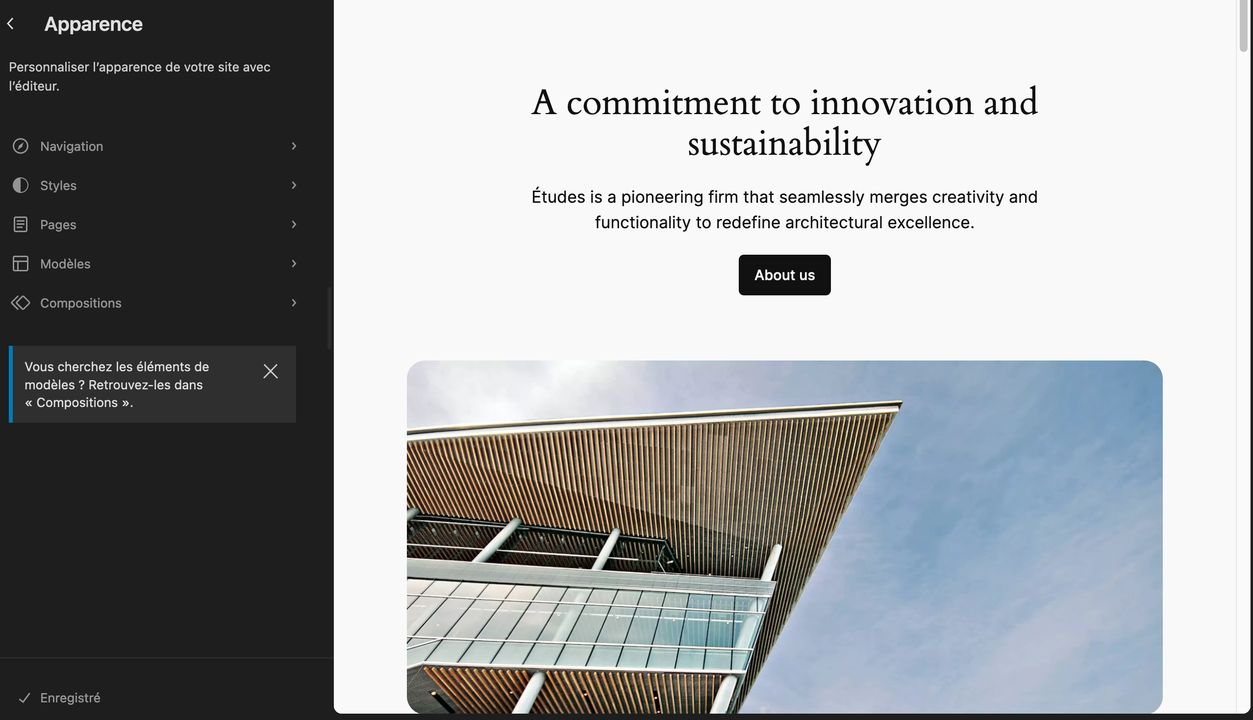 L'Éditeur de site de WordPress.
