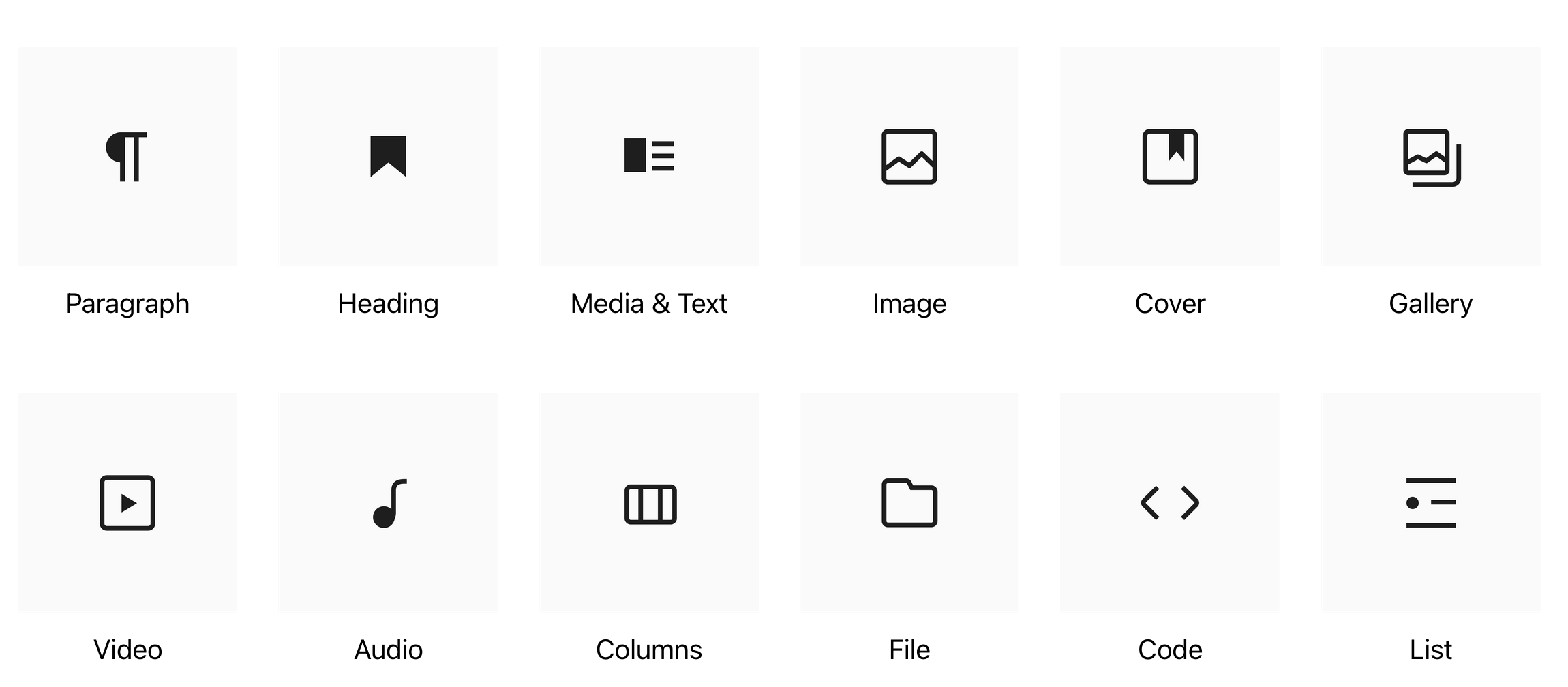 Preview of some of the available Gutenberg blocks.