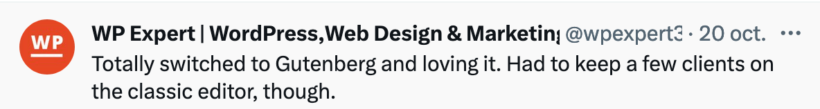 WP Expert on X prefers Gutenberg.