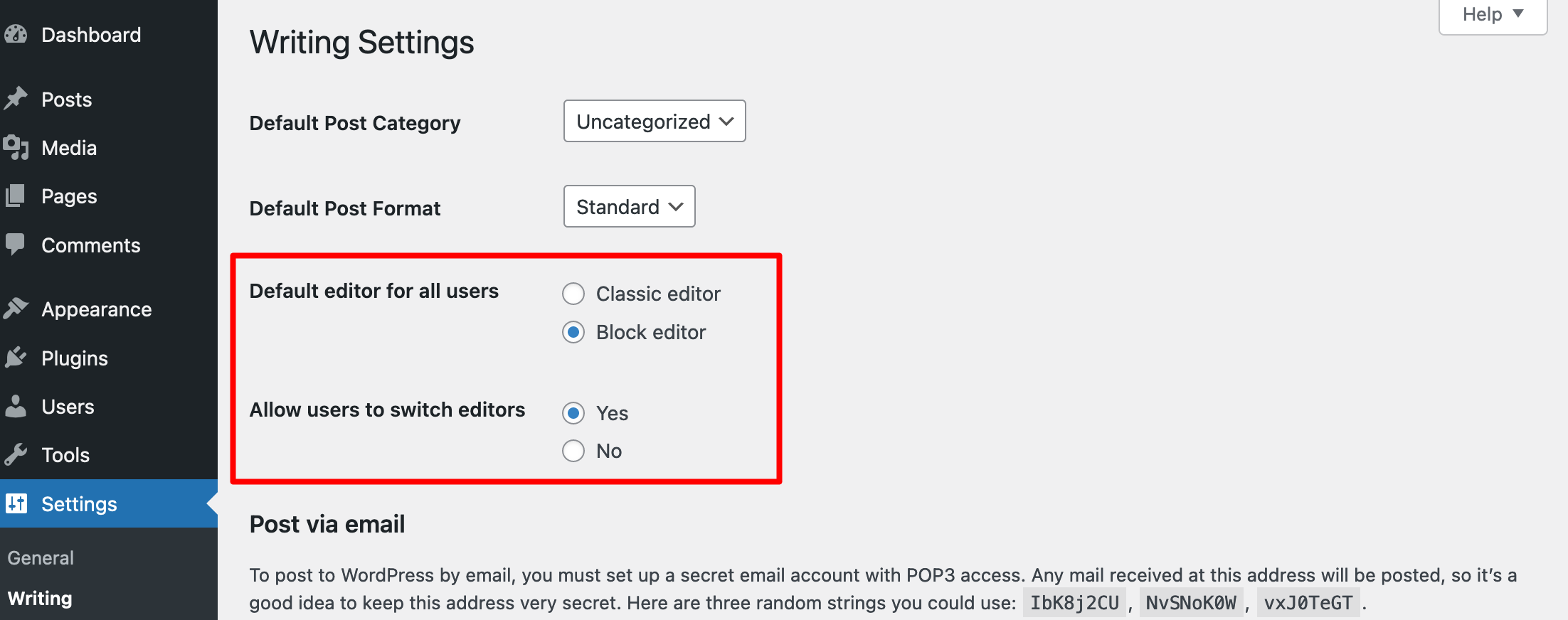 In the Writing Settings, you can revert back to the classic editor with the Classic Editor plugin.