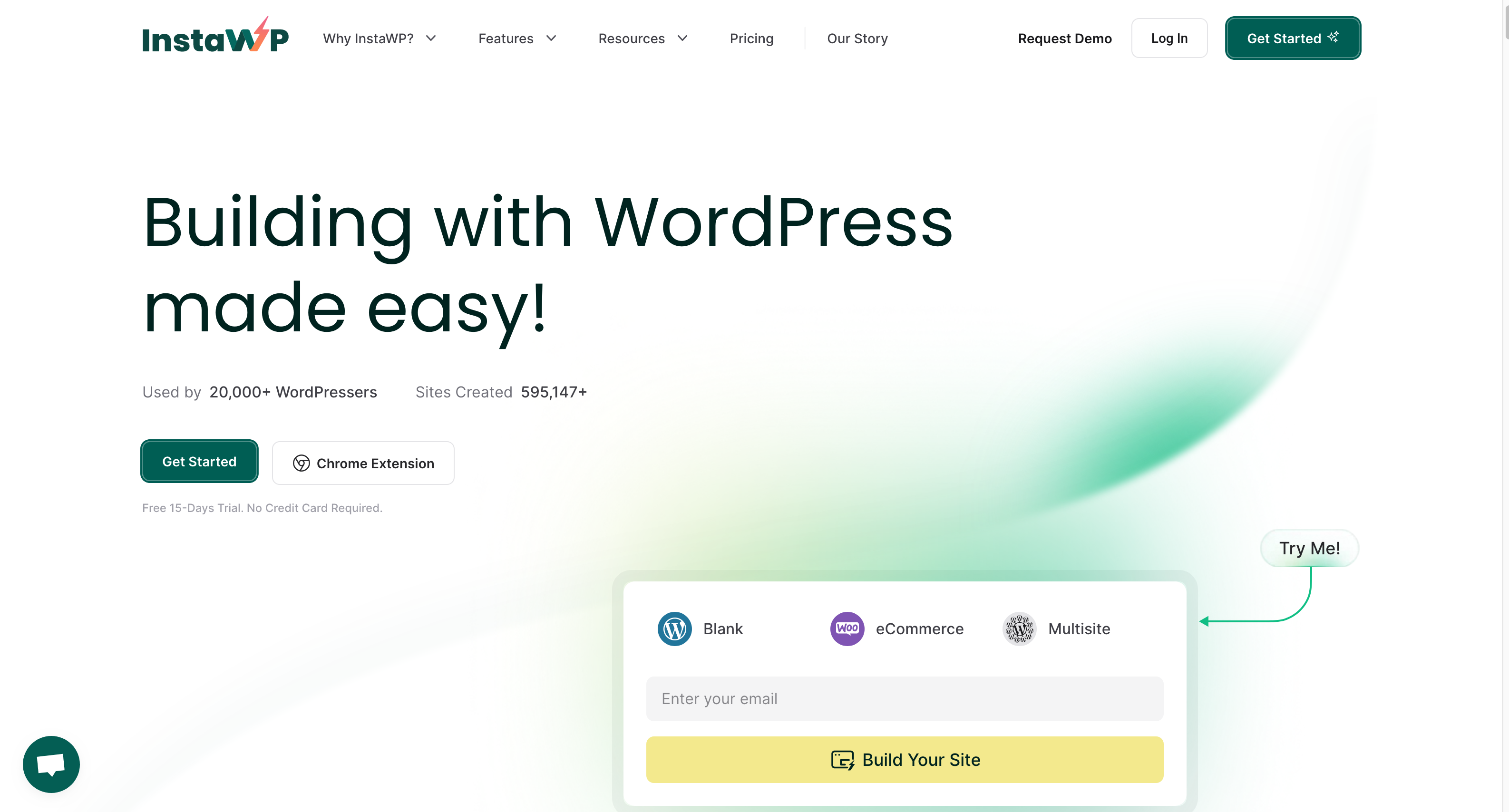 La page d'accueil du service InstaWP.