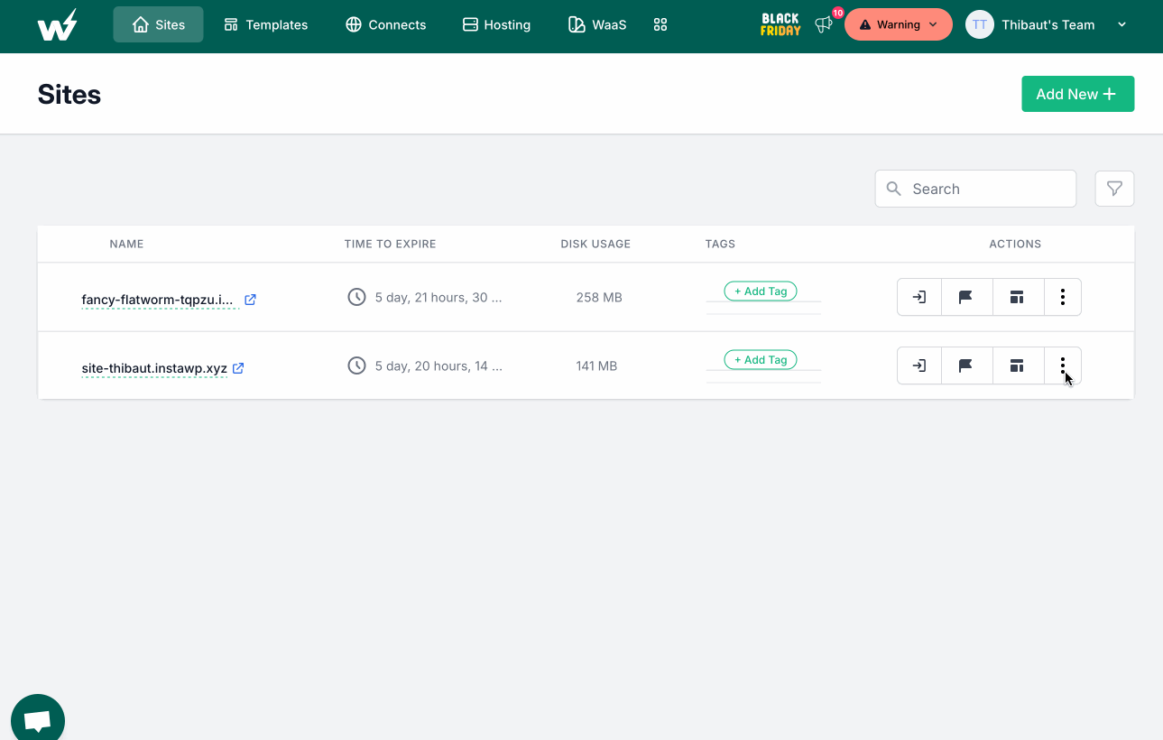 L'outil de migration de site proposé par InstaWP.