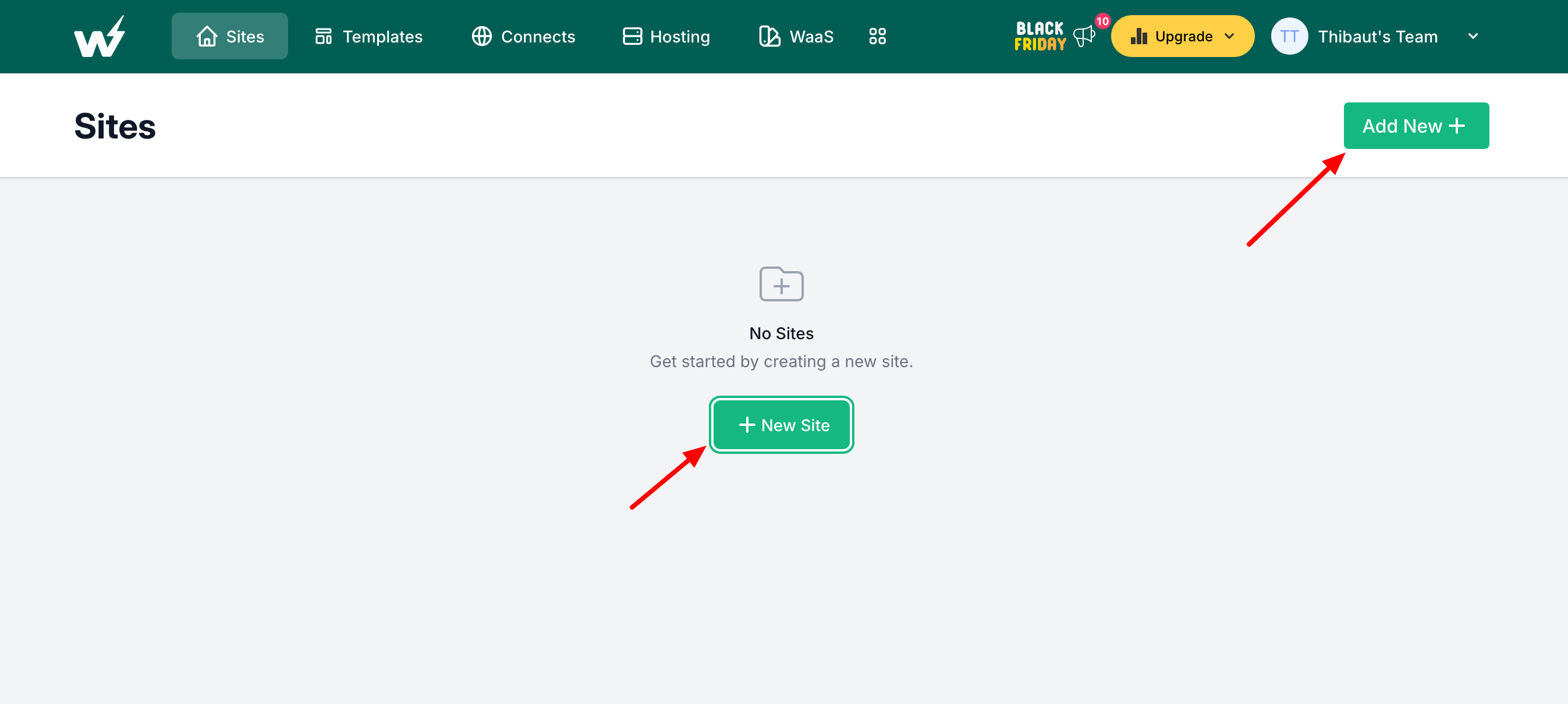 Ajout d'un nouveau site sur InstaWP.