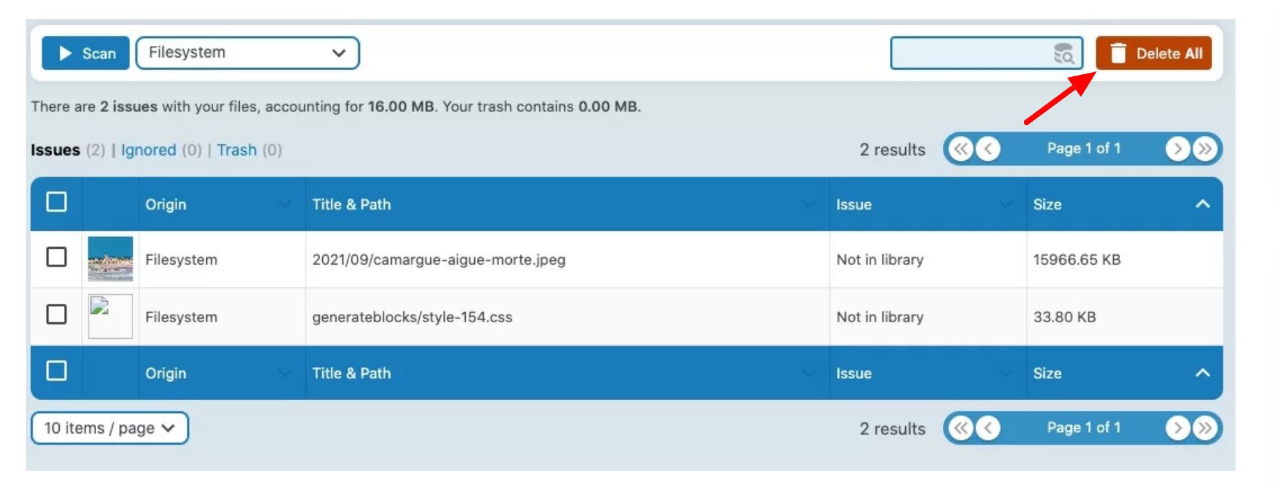 L'interface du plugin WordPress made in France Media Cleaner. 