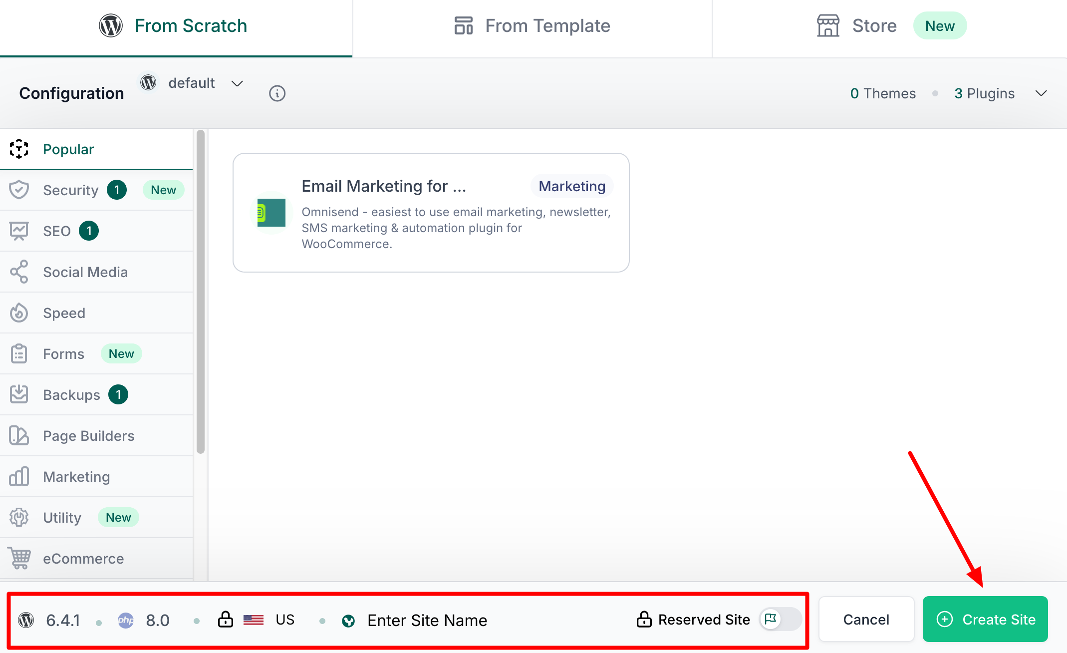 Bouton Créer un site d'InstaWP.