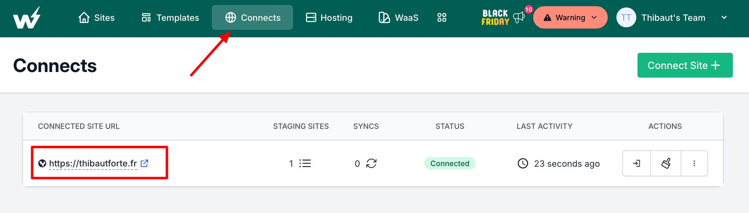 Connexion d'un compte à InstaWP.