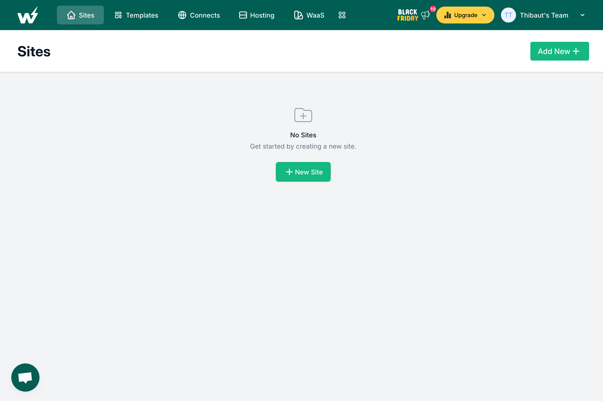 Le tableau de bord d'InstaWP.