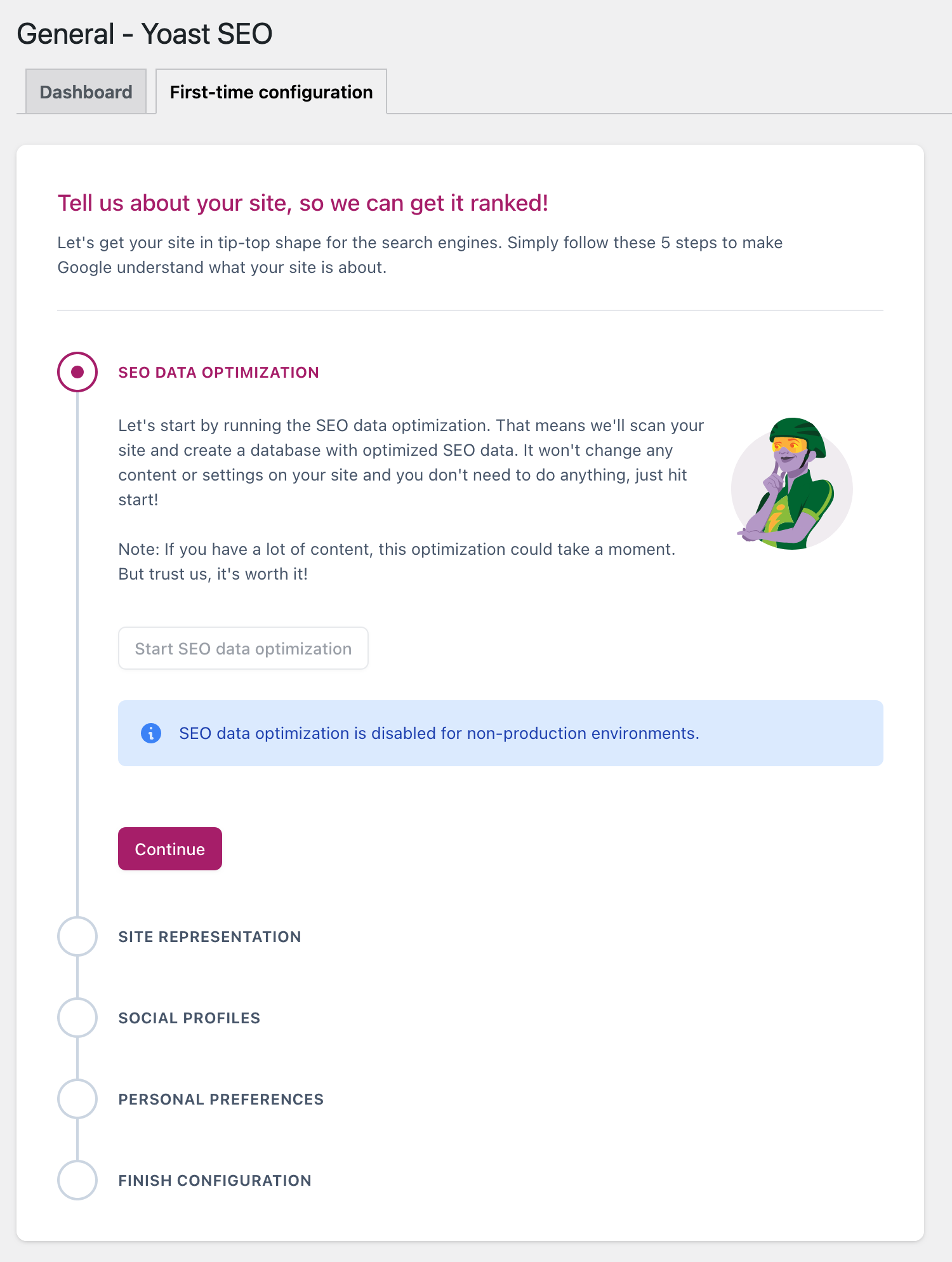 The Yoast SEO configuration wizard helps you choose the best settings for your website.