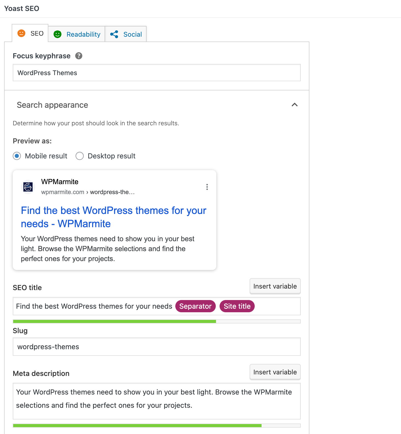 Yoast SEO settings for a category on WordPress.