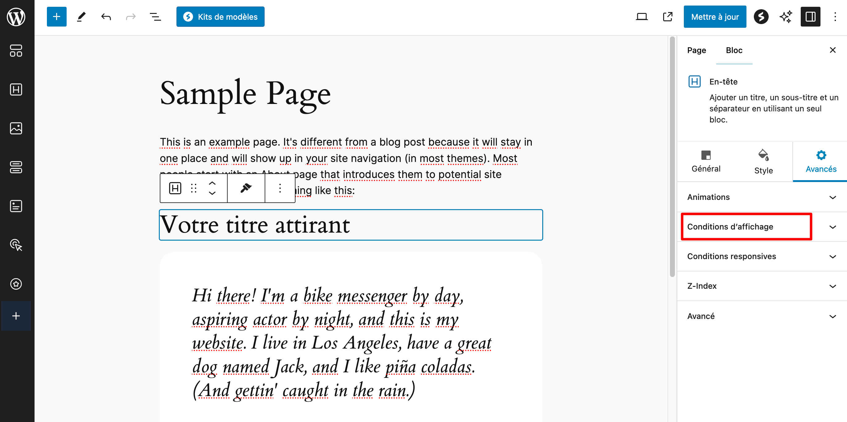 Conditions d'affichage de Spectra.
